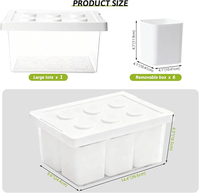 Plastic Storage Bins with Lids, Art Craft Supply Organizer Box with Brush Pot, Multipurpose Stackable Storage Containers for Organizing Tool, Craft, Crayon,Sewing(White)