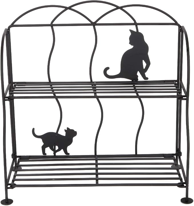 Lily's Home Cat Lovers Black Metal Countertop Wire Shelf Rack, Great for Household Items, Kitchen Organizer, Bathroom Storage and More. Foldable. 2-Tier