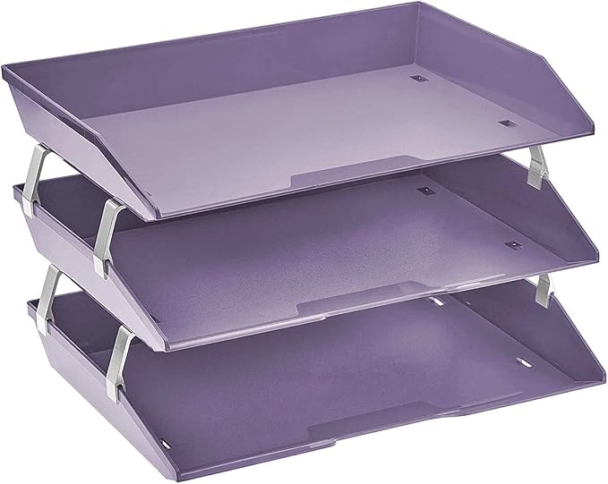 Acrimet Facility 3 Tier Letter Tray, Side Load, Letter Size/A4, Desktop File Organizer, Plastic (Solid Purple Color)