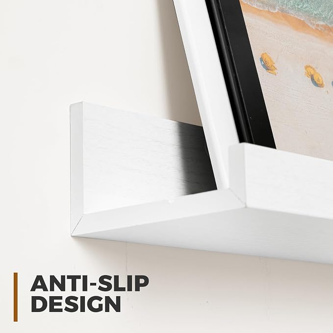 Muzilife 16" Floating Wall Ledge Shelves with Lip - Set of 2 Wood Floating Shelves - White Wall Mounted Picture Ledge for Office, Bathroom, Bedroom, Living Room, Kitchen