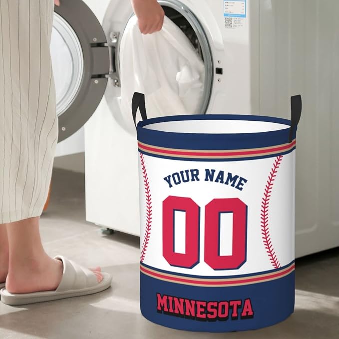 Custom Minnesota Laundry Hamper Personalized Laundry Basket Customized Name And Number Collapsible Storage Basket for Bedroom Bathroom Living Room Baseball Fan Gifts
