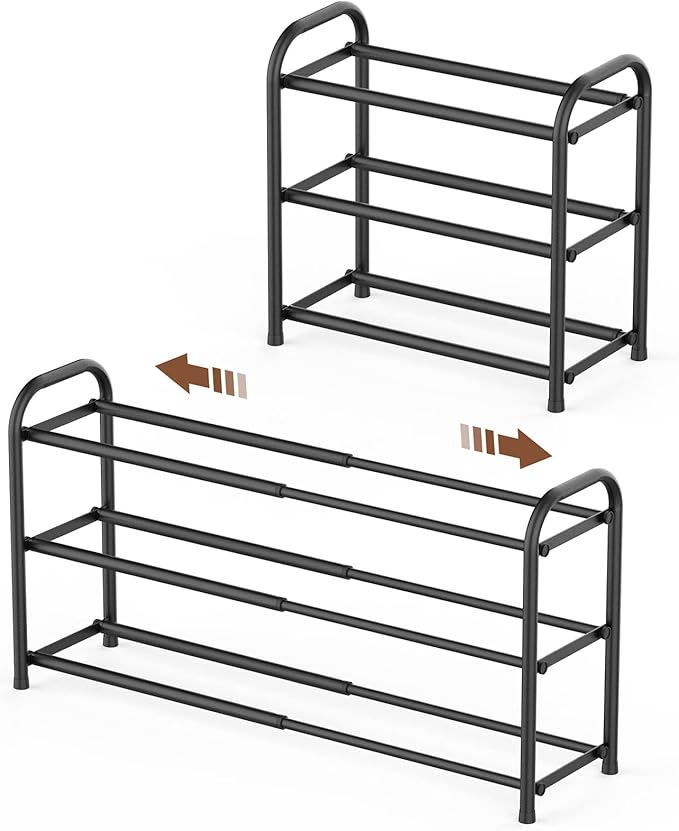Gonfoam Shoe Rack for Closet, Expandable Shoe Organizer Storage Shelf, Adjustable Metal Free Standing Small Closet Shoe Rack for Entryway, Doorway (3-Tier Black)