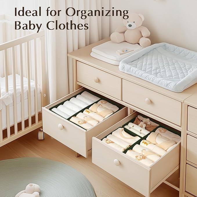 DIMJ Drawer Organizers Clothes, Set of 12 Dresser Organizer Bins, Fabric Closet Organizers and Storage, Shallow Drawer D