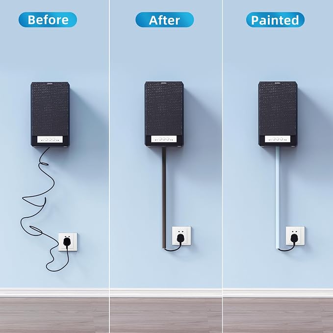 Yecaye 128in Wall Cord Hider for 1 Mini Wire, On-Wall Cord Cover Channel, Wire Concealer, Cable Cover Cable Management for Home Office, W0.5in H0.31in, Black