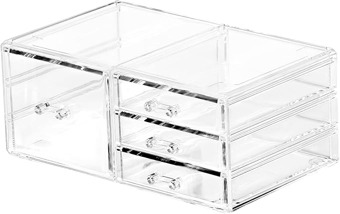 Cq acrylic Clear Stackable Storage Bins,Plastic Storage Organizer and Small Drawer Organizer With 4 Drawers for Make Up,Skincare Product,Craft,Beauty and Desktop Drawers Organizer Storage
