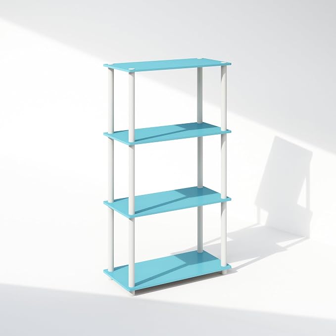 Furinno Turn-N-Tube Book Shelf, 4-Tier Bookshelf, Bookcase with Multipurpose Compact Display Rack, 11.6 x 23.6 x 43.2, for Living Room, Bedroom, Home Office, Light Blue/White