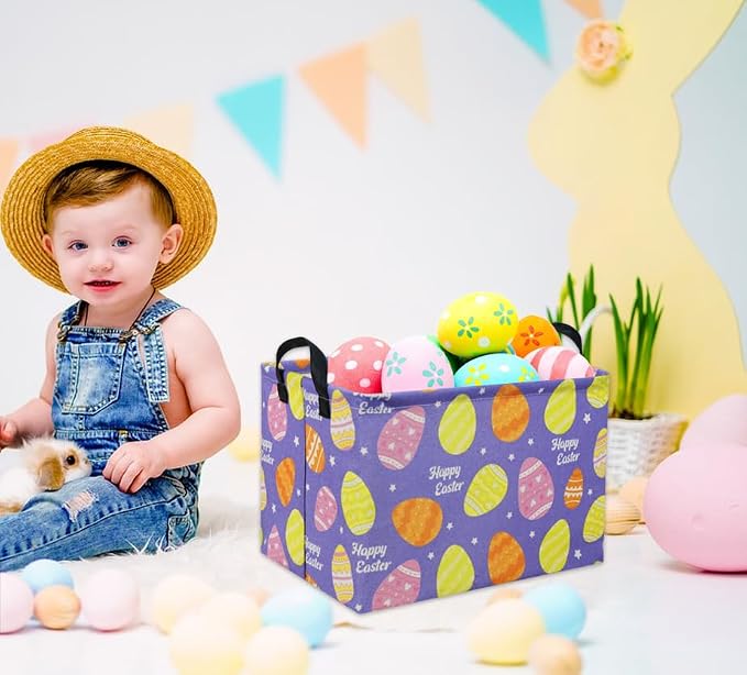 Rectangular Easter Basket Purple Easter Egg Gift Basket Baby Storage Basket Cute Kids Toy Storage Bin Organizer Shelf Book Basket Easter Room Decor(Easter Baskets)