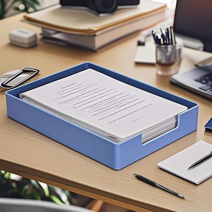 Letter-Size Tray, Desk Drawer Organizer for A4 Paper,Blue | Stackable plastic paper tray, fits A4 & letter. Desktop file organizer for office, school, home use. space-saving.