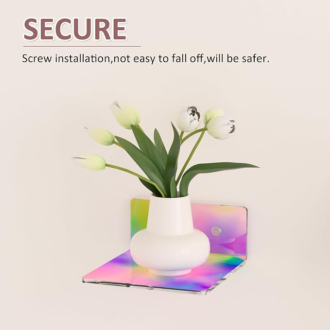 Sezanrpt 6 Inches Iridescent Small Wall Shelves, Acrylic Floating Shelf for Small Space, Acrylic Display Ledges for Funko Pop Figures, Home Décor, Plants, Smart Speaker, Digital Clock, 4 Pack