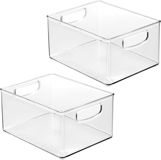 iDesign Stackable Clear Plastic Bin with Handles, 2-Pack | Kitchen Organizers and Storage, For Fridge and Pantry
