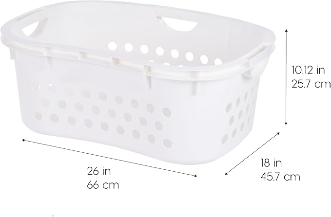IRIS USA 51L Plastic Hip Hold Laundry Basket with Built-In Comfort Carry Handles, 4- Pack, 1.5 Bushel, Clothes Hamper, Laundry Hamper, Ventilation Holes, for Closet Dorm Laundry Room Bedroom, White
