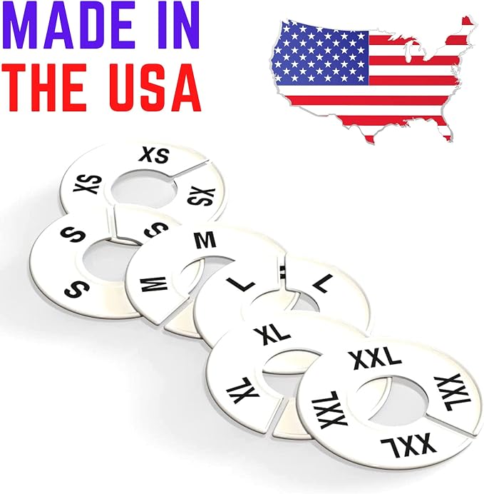 Discount Sizing- Round Clothing Dividers Size Hanger Rack Dividing 40 Pack (XS-XXL) - Great for Retail, Boutiques, Personal Closet Storage & Organization (White)
