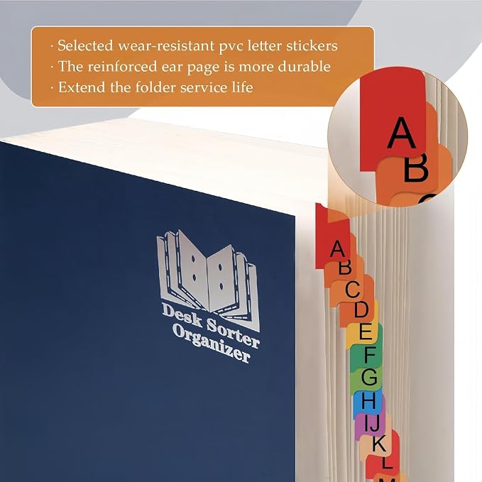 A-Z Accordion File Organizer - Alphabetical File Organizer - File sorter alphabetic a-z - Desk Organizer - Desk sorter rganizer (Heavy-Duty Cardstock,20 Dividers)