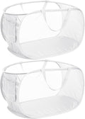 Strong Mesh Pop Up Laundry Basket, Collapsible Laundry Hamper with Side Pocket, Foldable Clothes Hamper with Durable Reinforced Handles for Laundry, Bathroom, Kids Room, Dorm or Travel 2 Pack White