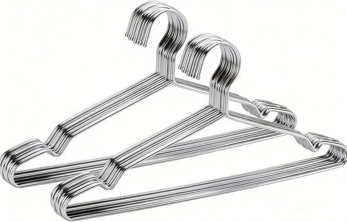 Hangers 20 Pack Coat Wire Hangers Heavy Duty Stainless Steel Clothes Hanger with Non Slip Grooves, 16.5 Inch Ultra Thin Metal Hangers Space Saving Clothing Hanger Silver