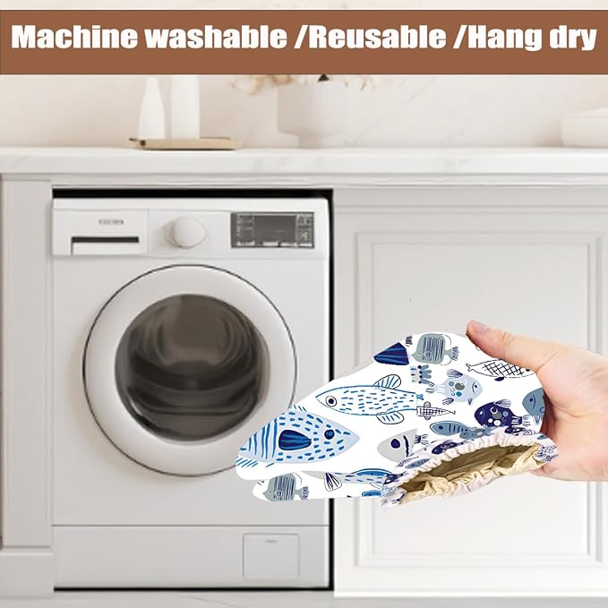 Fish Plastic Bag Holder, Blue Fish Wall Mount Grocery Bag Holder for Plastic Bags, Pull Rope Free Adjustment, Reusable Grocery Bags Storage Dispenser for Kitchen Decor, Housewarming Gifts for Women
