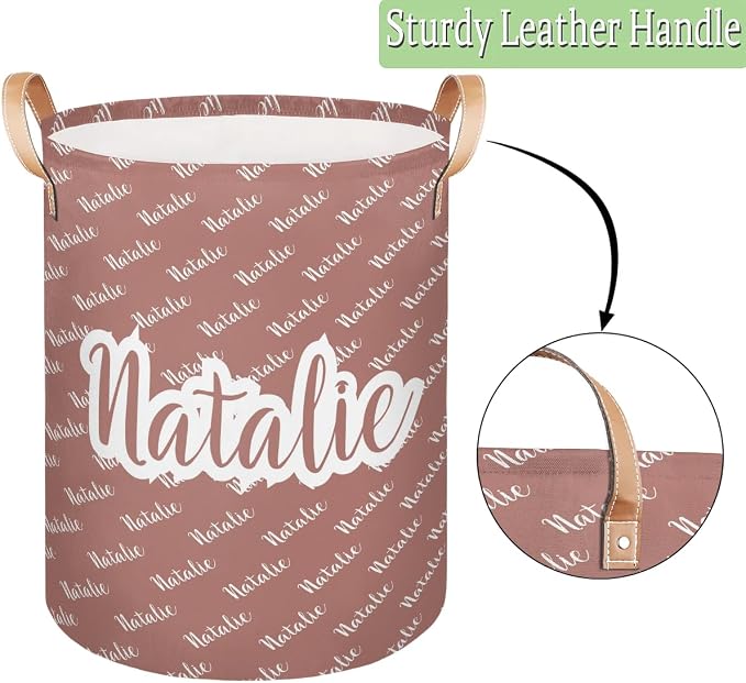Personalized Laundry Basket, Custom Gift Laundry Hamper, Collapsible Nursery Waterproof Laundry Baskets, Dirty Clothes Toy Hamper with Handles Name Brown