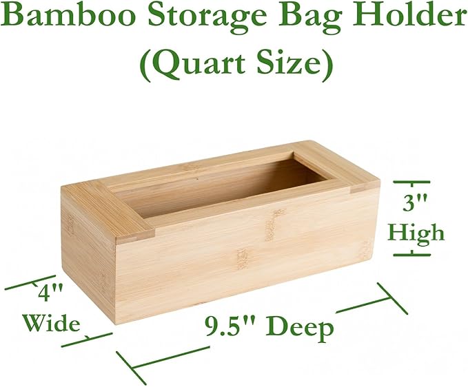 Lipper International Bamboo Storage Bag Organizer Holder and Dispenser for Kitchen Drawer or Countertop, Quart Size