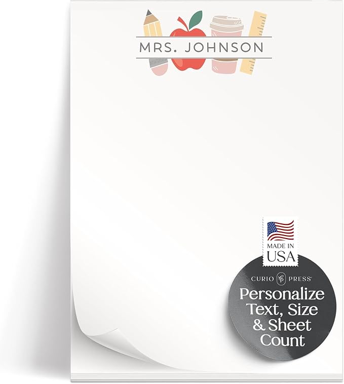 Curio Press Personalized Stationery Notepads for Women and Men, 50 to 100 Sheets Custom Notepads Gift for Teacher Appreciation Custom Stationery Note Pads for Memo, To Do List - Teacher Life Pad