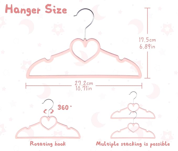 GOSCHE Baby Velvet Hangers 50 Pack, 11 inch Non Slip Kids Hanger for Infant & Toddler Clothes, Durable Ultra-Slim Closet Organizers, Pink, 50 Pack