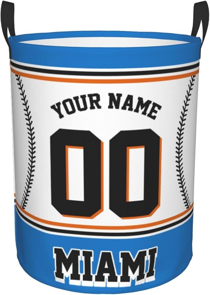 Custom Miami Laundry Hamper Personalized Laundry Basket Customized Name And Number Collapsible Storage Basket for Bedroom Bathroom Living Room Baseball Fan Gifts