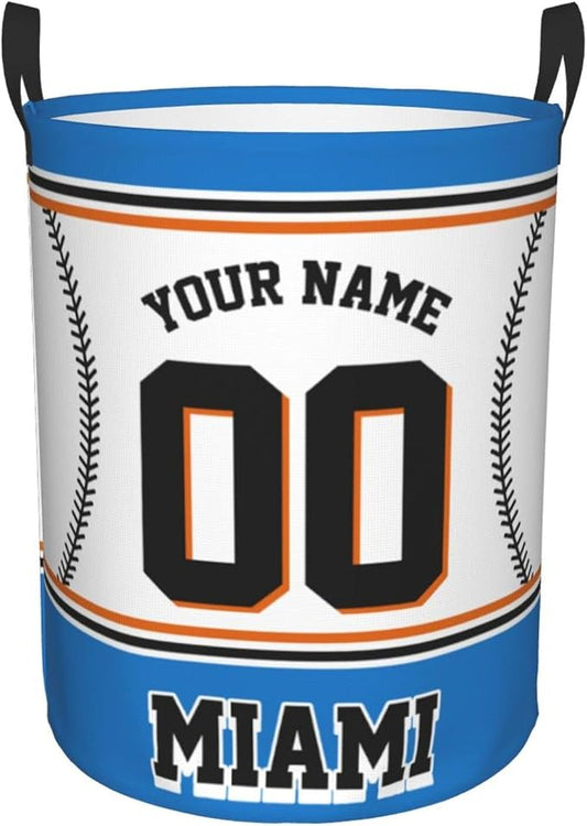 Custom Miami Laundry Hamper Personalized Laundry Basket Customized Name And Number Collapsible Storage Basket for Bedroom Bathroom Living Room Baseball Fan Gifts
