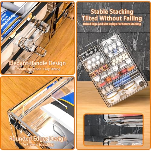 Cq acrylic Make Up Organizers for Vanity With 6 Drawers, 2 Pack Clear Drawer Organizers,Plastic Cute Desk Accessories Or