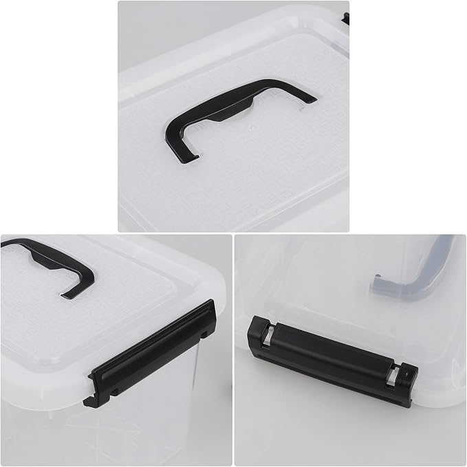 Gloreen 6 Packs 6 Quart Clear Lidded Storage Bins with Handle, Stackable Plastic Latching Storage Box Containers