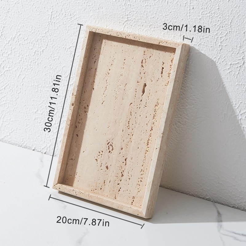 African Natural Marble Tray, 11.8"x7.8" Coffee Table Vanity/Decorative Tray for Jewerly, Watch, Perfume, Rectangle Genui