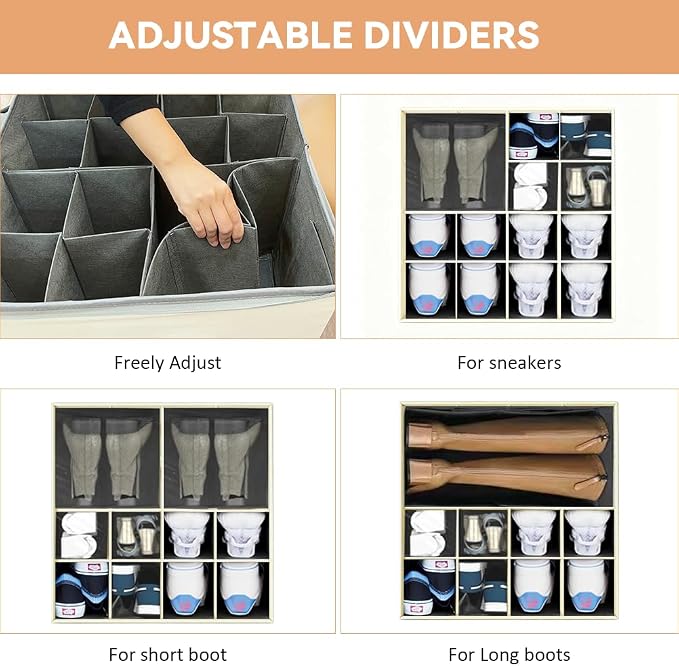Shoe Organzier for Cloest - Adjustable Shoe Storage Box Fits 8-16 pairs,shoe Bin with Pop-Up dividers,Space Saver shoes Box organizer with Clear Dust Cover,Foldable shoe Cubby Storage Containers
