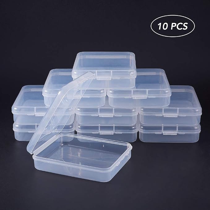 BENECREAT 10 Packs 3.7x4.7x1.1" Clear Rectangle Plastic Storage Box Bead Storage Containers with Lids for Cards, Clips and Other Craft Accessories