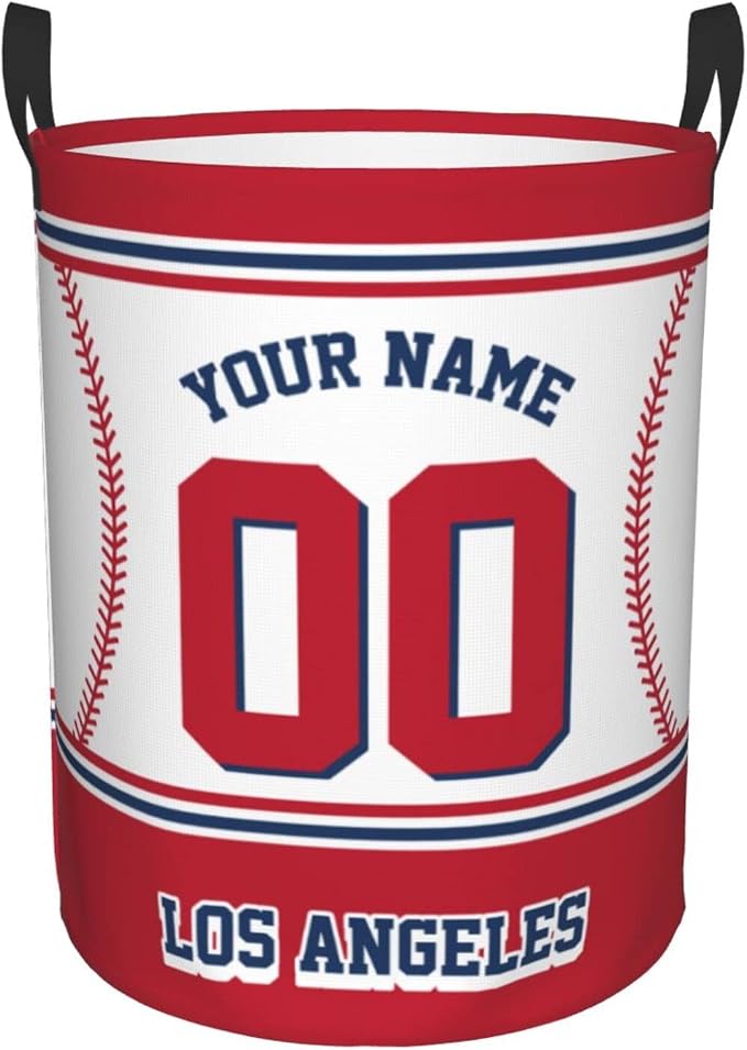 Los Angeles Laundry Hamper Personalized Laundry Basket Customized Name And Number Collapsible Storage Basket for Bedroom Bathroom Living Room Baseball Fan Gifts