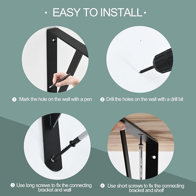 2 Pack L18 x H 12" Black Heavy Duty Shelf Brackets with Screws Metal Shelf Brackets Shelf Support Angle Brackets for Shelves L Brackets Heavy Duty Floating Shelf