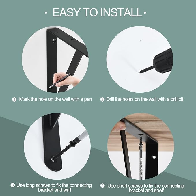 4 Pack L5 x H 3" Black Heavy Duty Shelf Brackets with Screws Metal Shelf Brackets Shelf Support Angle Brackets for Shelves L Brackets Heavy Duty Floating Shelf