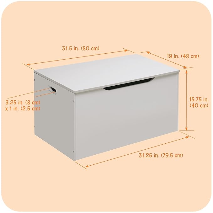 Badger Basket Kids Toy Box Bench - Wooden Chest with Flip-Top Lid, Safety Hinge & 4.5 Cubic Feet Storage Capacity - Stylish Storage Organizer for Toys, Books & Nursery Essentials - White