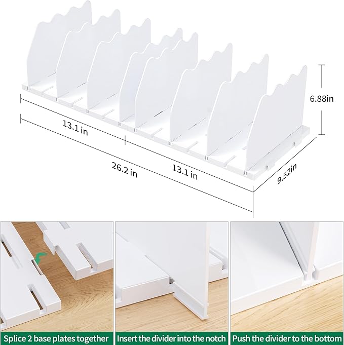 SPACEKEEPER Shelf Divider for Closet, Adjustable Purse Organizers Handbag Separators Storage Organizer Bookshelf Separator Dividers in Bedroom Office Kitchen Bathroom, White