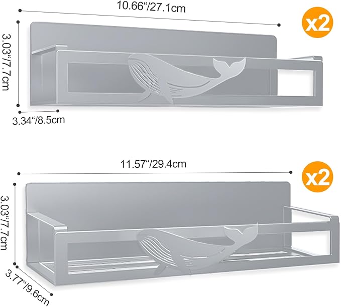 Magnetic Spice Rack for Refrigerator, 4 Pack Metal Magnetic Shelf Organizer for Fridge Side, Strong Spice Storage Rack for Kitchen, Gray