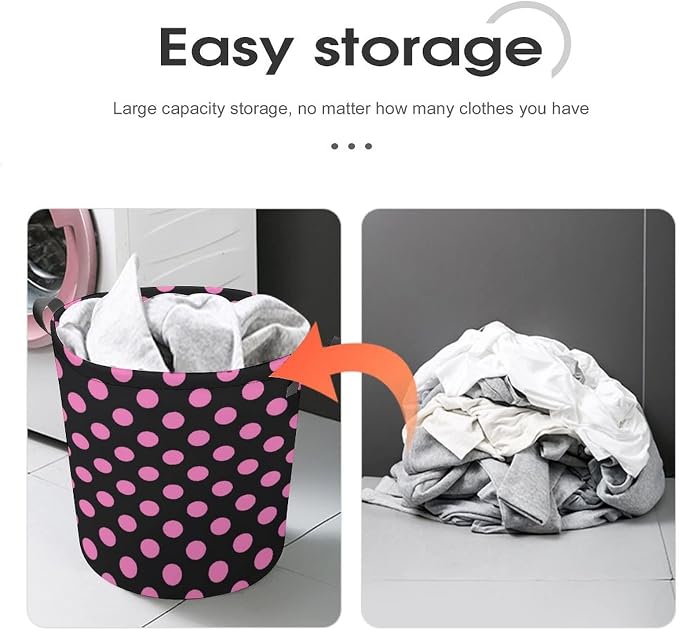 Black And Pink Polka Dot Laundry Basket,Laundry Hamper,Collapsible Storage Bin, Oxford Fabric Clothes Baskets,Nursery Hamper For Home,Office,Dorm,Gift Basket