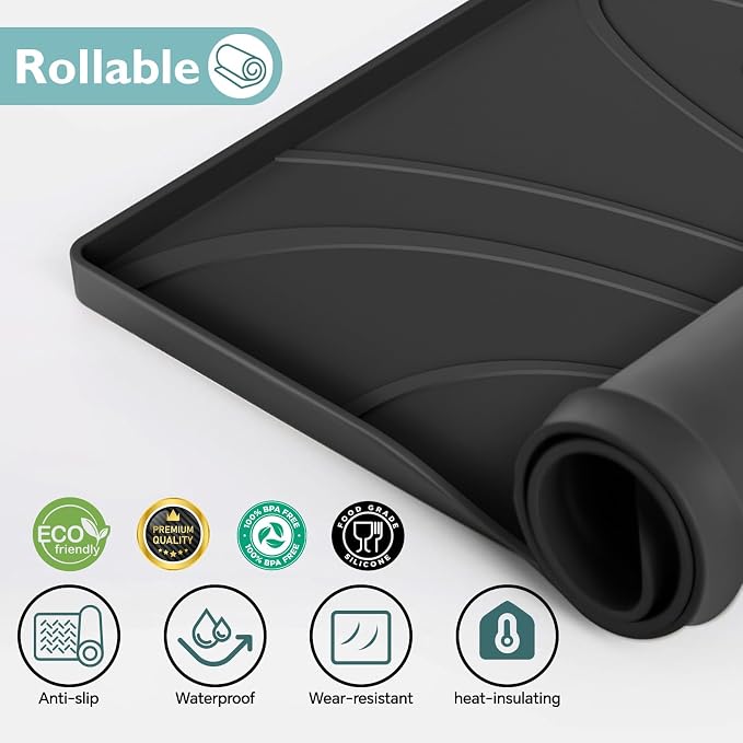 Under Sink Mat 31" x 19", Silicone Under Sink Liner for Kitchen and Bathroom, Waterproof Cabinet Protector Drip Tray, Protects Cabinets from Leaks and Spills