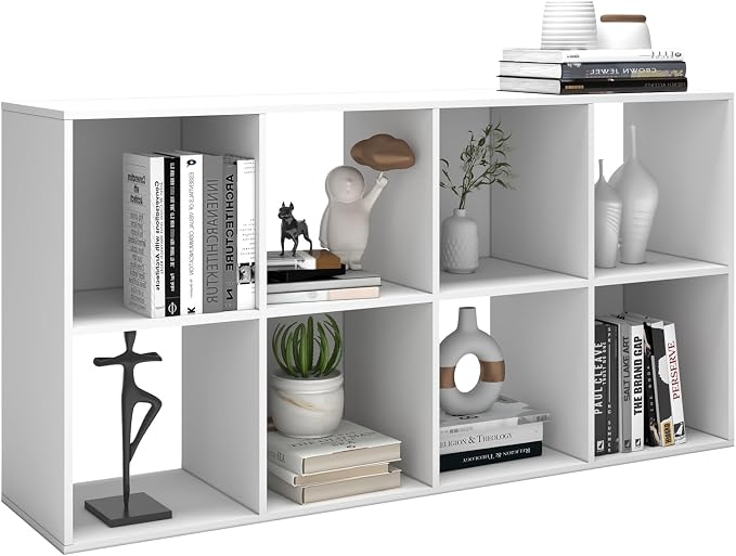 8 Cube Shelf with Anti-Tipping Kits + Reversible Open Back Bookcase, Multi Layer and Multi Grid Partition Layout (White 11in)