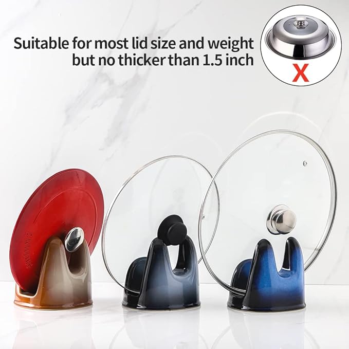 Nihow Ceramic Pot Lid Holder While Cooking for Kitchen Counter/Stove Top | Catch Water & Oil Drips,Stable & Secure,Heat Resistant,Easy to Clean & Dishwasher Safe,Space-Saving,Multi-Purpose Holder
