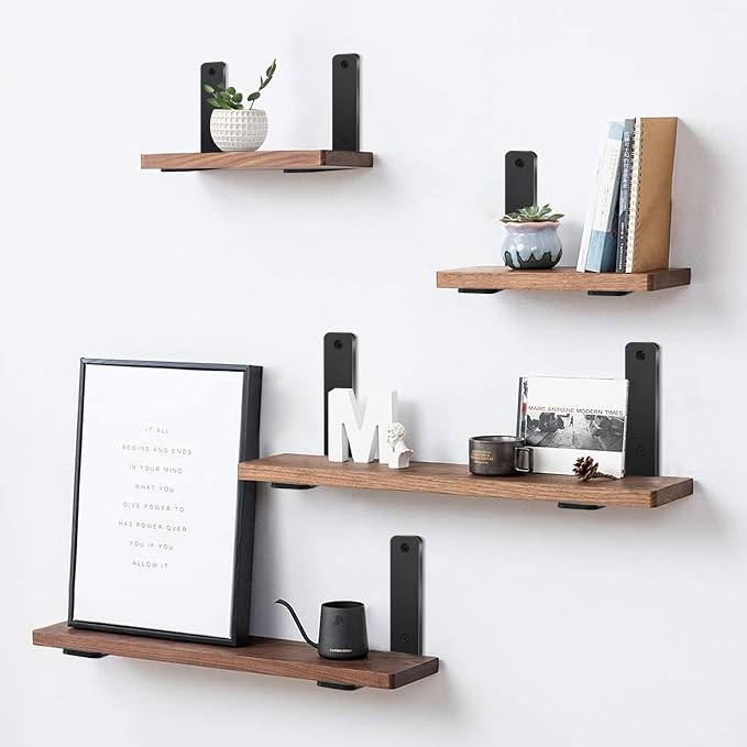 6 Pack - L 8" x H 6" x W1.5, 5mm Thick Black L Shelf Bracket, Iron Shelf Brackets, Metal Shelf Brackets, Floating Shelf, Shelf Supports with Screws