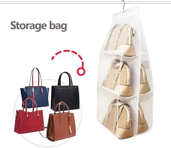 DIOMMELL Hanging Handbag Organizer Storage Holder Purse Hanger Bags for Closet with 6 Larger Pockets, White