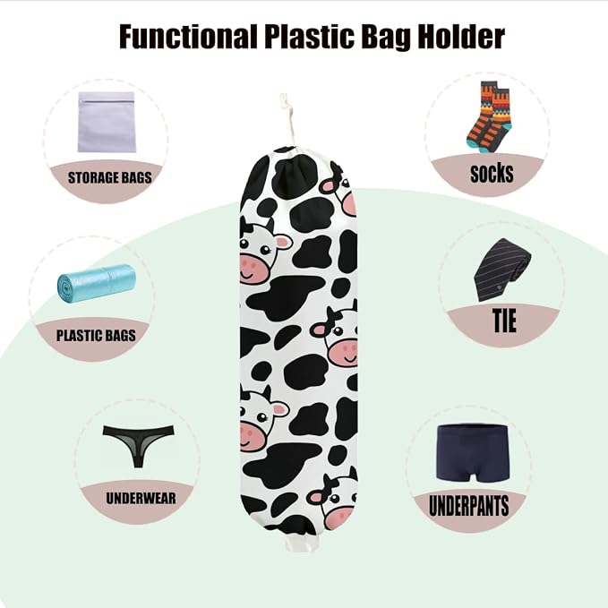 Cow Plastic Bag Holder, Grocery Bag Holder, Cute Cow Gifts for Women Mom | Wall Mount Plastic Bag Holders for Grocery Bags, Cows Washable Grocery Bags Storage Dispenser for Home Kitchen Pantry Decor
