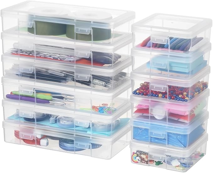 novelinks Clear Pencil Box and Small Plastic Storage Containers with Lids | 6 Pack Small + 6 Pack Medium, Board Game Storage Containers, Task Boxes for Special Education, Balloon Storage Organizer