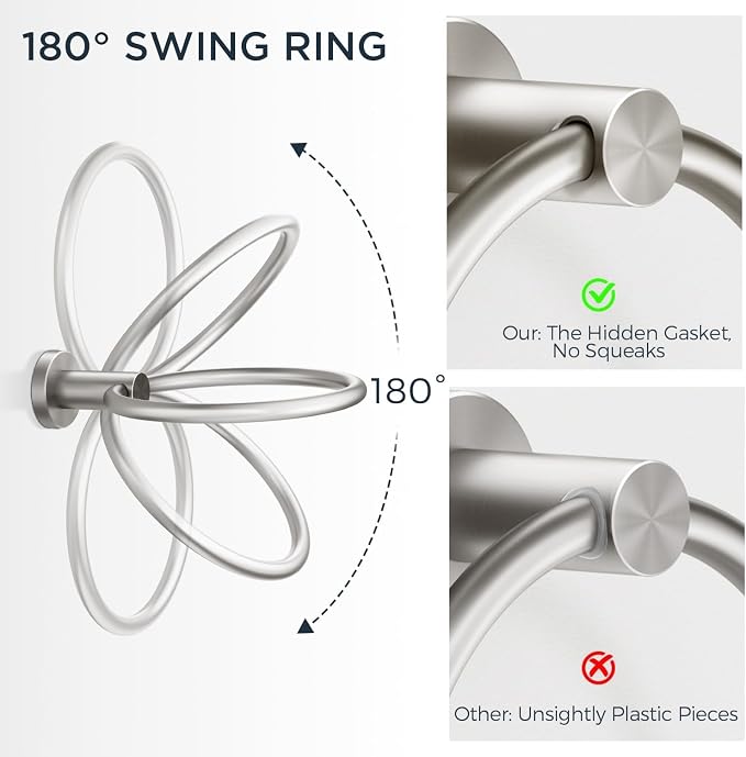 FORIOUS Toilet Paper Holder Wall Mount, SUS304 Stainless Steel Double Post Pivoting Tissue Roll Holder and Hand Towel Ring Set for Bathroom, RV, Bathroom Hardware Accessories Set, Brushed Nickel, 2