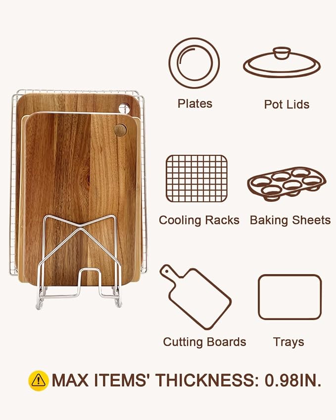 Pot Lid Organizer Cutting Board Holder Inside Cabinet 304 Stainless Steel Pots and Pan Organizer Under Cabinet Pot Cover Cookie Sheet Bakeware Serving Tray Cooling Rack Stand Kitchen Countertop