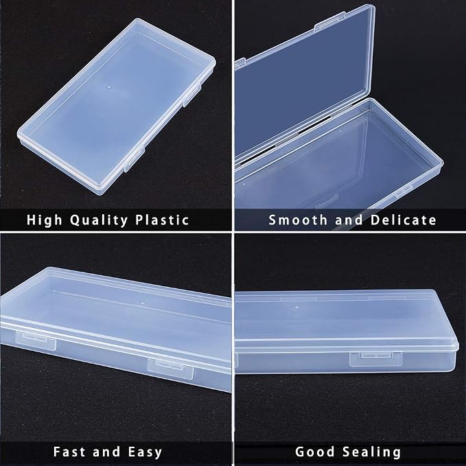 BENECREAT 4 Packs 7.8x4.3x0.9 Rectangle Large Clear Plastic Box Containers Bead Storage Organizer Box for Cards, Safety Pins, Beads and Craft School Office Supplies