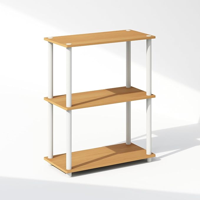 Furinno Turn-N-Tube Book Shelf, 3-Tier Bookshelf, Bookcase with Multipurpose Compact Display Rack, 11.6 x 23.6 x 29.6, for Living Room, Bedroom, Home Office, Beech