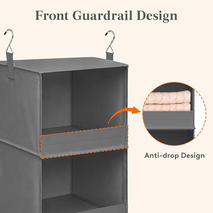 Lifewit 3 Tier Hanging Closet Organizer and Storage, Foldable Hanging Closet Shelves with 2 Sturdy Hooks, Clothes Organization for Sweater/Shoes/Coat, for Wardrobe, Bedroom, RV, Gray, 2 Pack